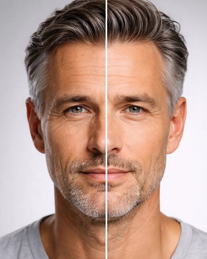 Split portrait of a man