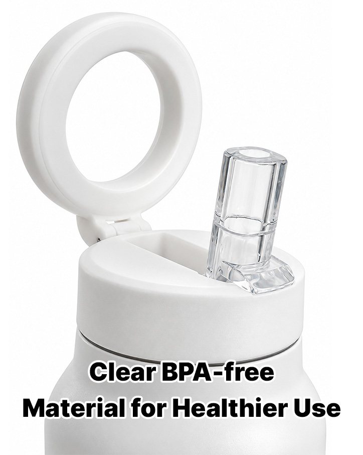 Open white lid showing the clear straw