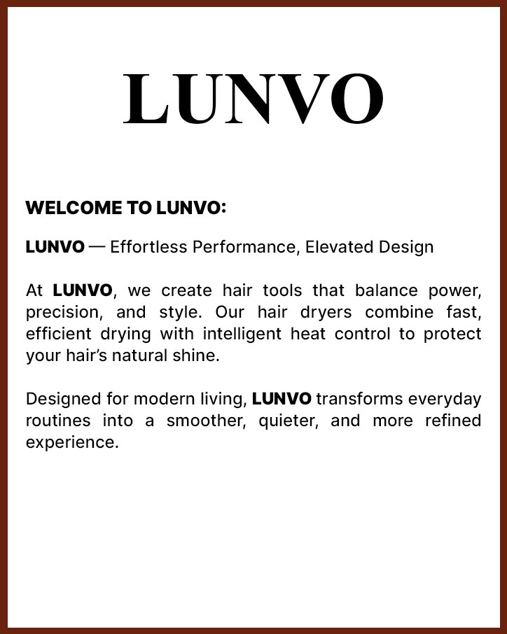 Welcome card with the LUNVO wordmark and a short brand introduction