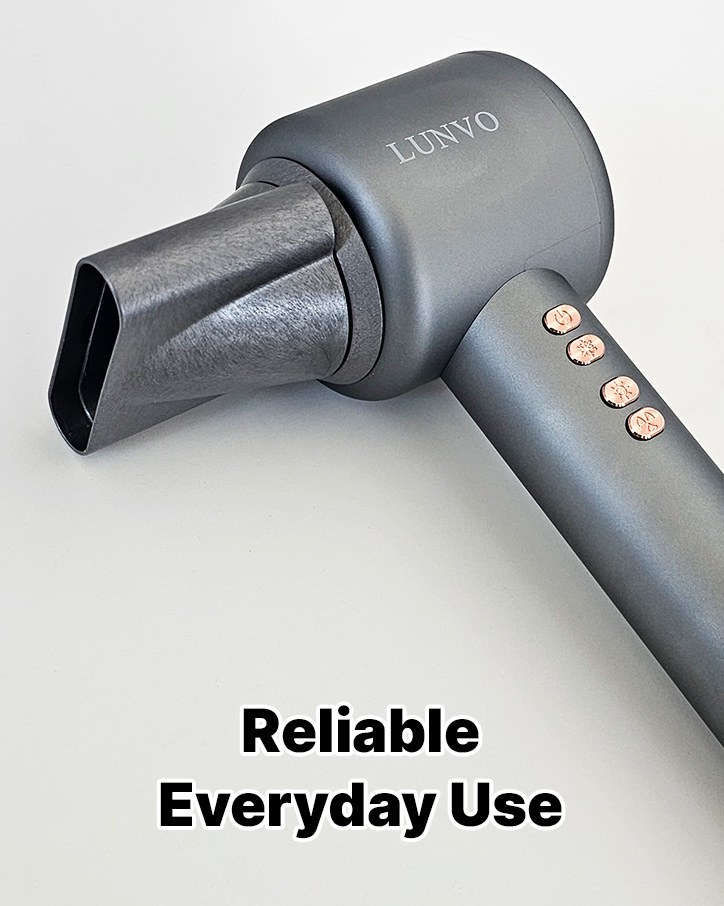 LUNVO hair dryer with the nozzle attached on a white background