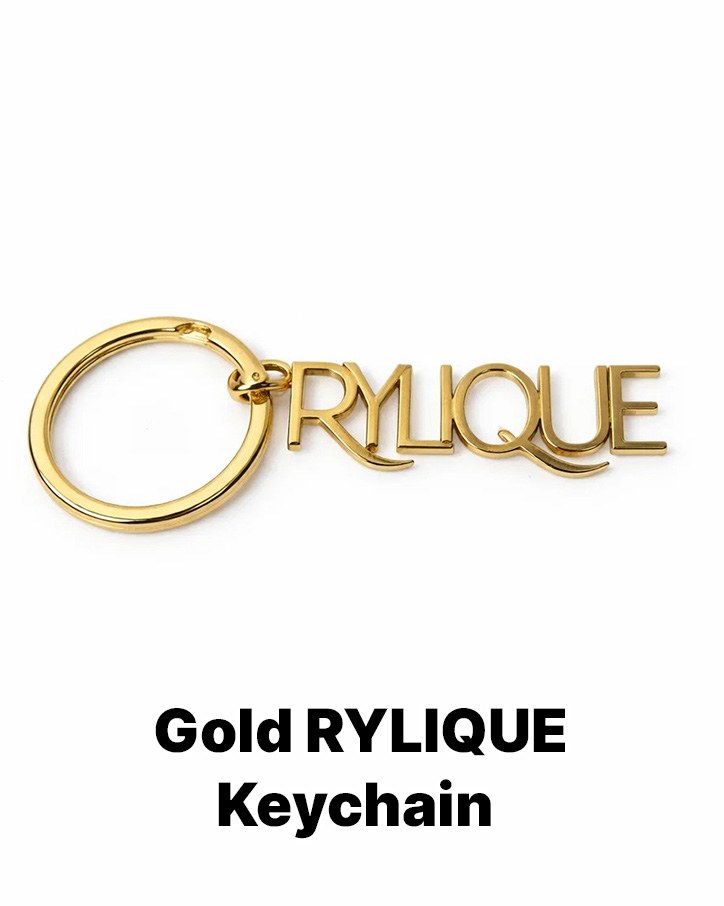 Gold Rylique keychain on white with the label Gold RYLIQUE Keychain