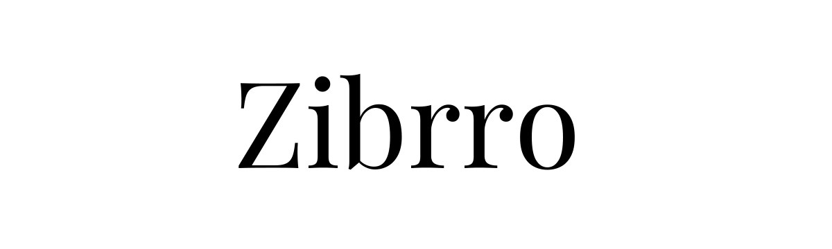 Zibrro wordmark in black serif type on white